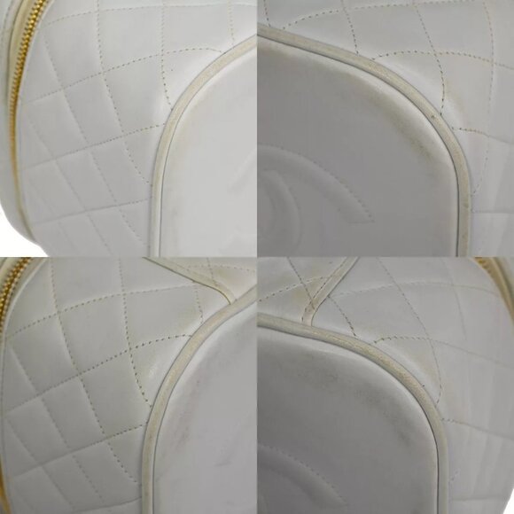 CHANEL Logo Matelasse Vanity Hand Bag Leather White GHW France Vintage - Picture 12 of 15